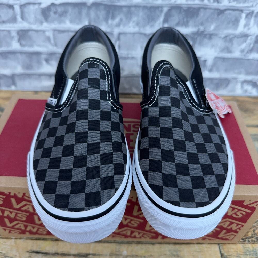 Vans Classic Slip On Checkerboard Black Pewter Shoes Toddlers Baby Size 8 New - Picture 3 of 5